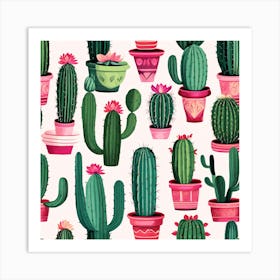 Pink Cactus Pots Art Print