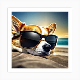 Corgi In Sunglasses 67 Art Print