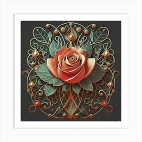 Stylized and intricate geometric black rose 17 Art Print