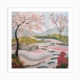 Japanese Zen Garden in Spring Series. Style of David Hockney 3 Art Print