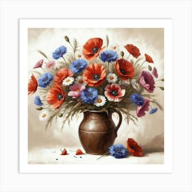 Poppies In A Vase, Acrylic Style Painting 8 Art Print