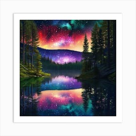 Night Sky Over A Lake Art Print