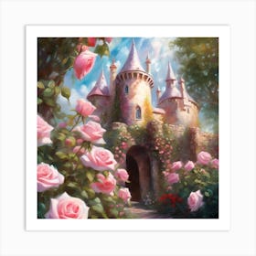 Castle Rose Garden with Pink Roses 1 Art Print