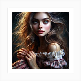 Portrait Of A Girl With Long Hair Art Print