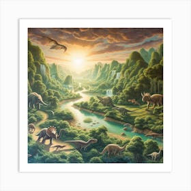 Dinosaurs In The Jungle Art Print