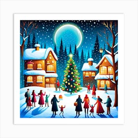 Christmas In The Village, Christmas Tree art, Christmas Tree, Christmas vector art, Vector Art, Christmas art, Christmas Art Print