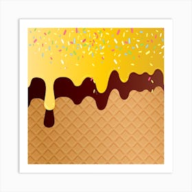 Ice Cream Waffle Vector Art Print