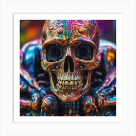 Psychedelic Biomechanical Freaky Scelet Car From Another Dimension With A Colorful Background Art Print