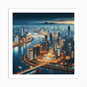 City skyline at night Art Print