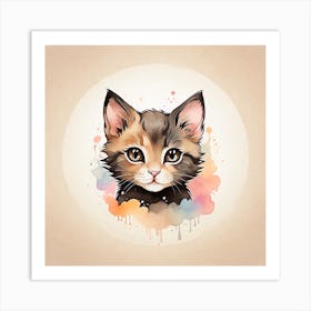 Watercolor Kitten Portrait Art Print