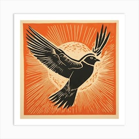 Retro Bird Lithograph Sparrow 3 Art Print