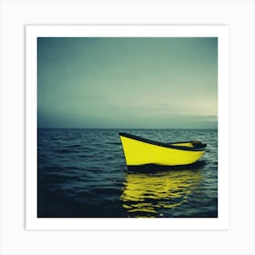 Yellow Boat In The Ocean Art Print