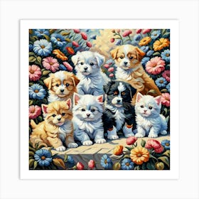 Puppies In The Garden 5 Art Print