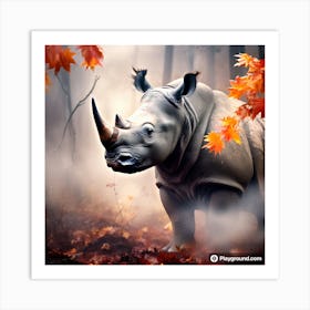 Rhino In The Forest Art Print