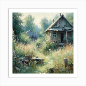 House In The Woods, Acrylic Painting Style Art Print