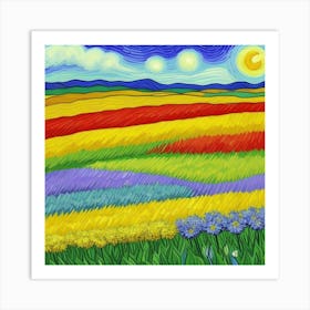 Field Of Rainbow Colors Flowers Art Print