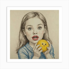 Girl With An Orange 1 Art Print