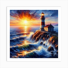 Lighthouse At Sunset Art Print