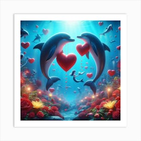 Dolphins With Hearts 2 Art Print