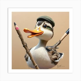 Duck With A Pencil 2 Art Print