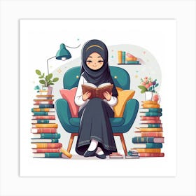 Muslim Girl Reading Book 2 Art Print