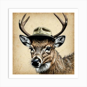 Deer In A Hat 2 Art Print