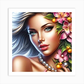 Beautiful Girl With Flowers 9 Art Print