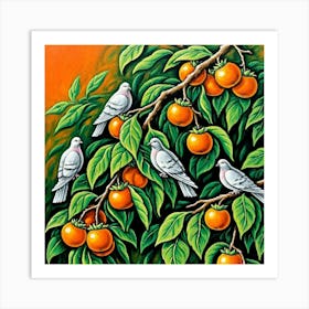 Doves On An Orange Tree Art Print