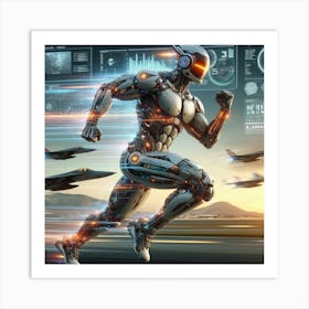 Robot Running In The Air 1 Art Print