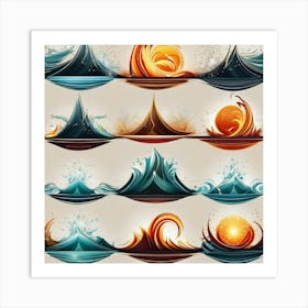 Waves And Suns Art Print