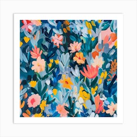 Flowers In Blue And Orange Art Print