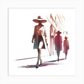 Women Walking Down The Street Art Print