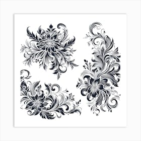 Black And White Floral Design 5 Art Print