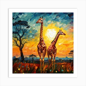 Giraffes At Sunset 22 Art Print