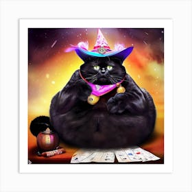 Black Cat In Witch Hat Art Print