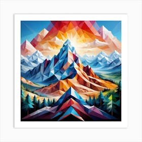 Abstract Colourful Geometric Mountains Polygonal Mountain Painting Art Print