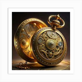 Antique Gold Pocket Watch With Complex Internal Mechanism Art Print