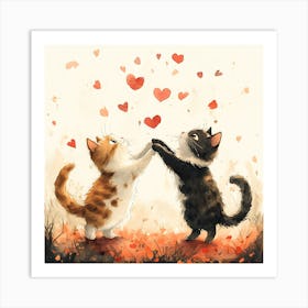 Dancing Cats Under Falling Heart 9 Art Print