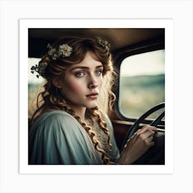 Portrait Of A Woman In A Car 1 Art Print