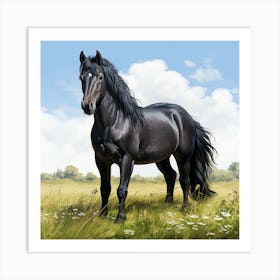 Black Stallion In A Meadow Art Print