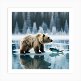 Polar Bear And Fish Art Print