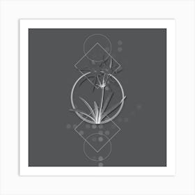 Vintage Streambank Spiderlily Botanical with Line Motif and Dot Pattern in Ghost Gray n.0251 Art Print