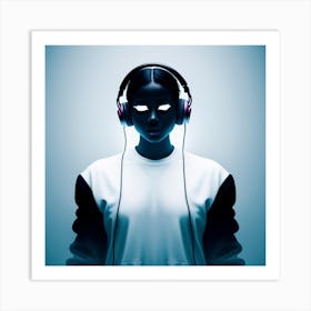 Girl With Headphones Art Print