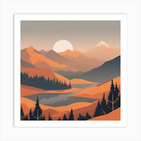 Misty mountains background in orange tone 44 Art Print