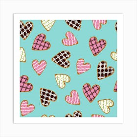 Seamless Pattern With Heart Shaped Cookies With Sugar Icing Art Print