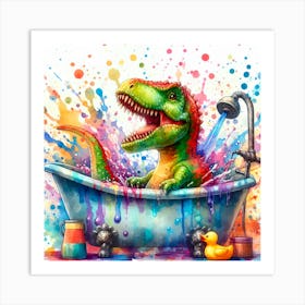 Dinosaur In The Bath Art Print