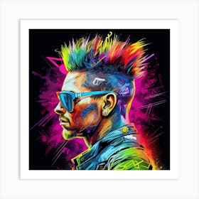 Neon Man With Mohawk Art Print