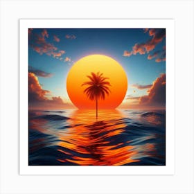 Sunset With Palm Tree Art Print