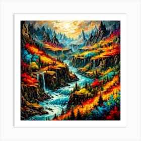 Waterfalls In The Mountains 2 Art Print