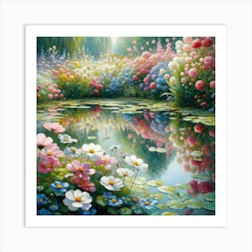 Pond With Flowers Art Print